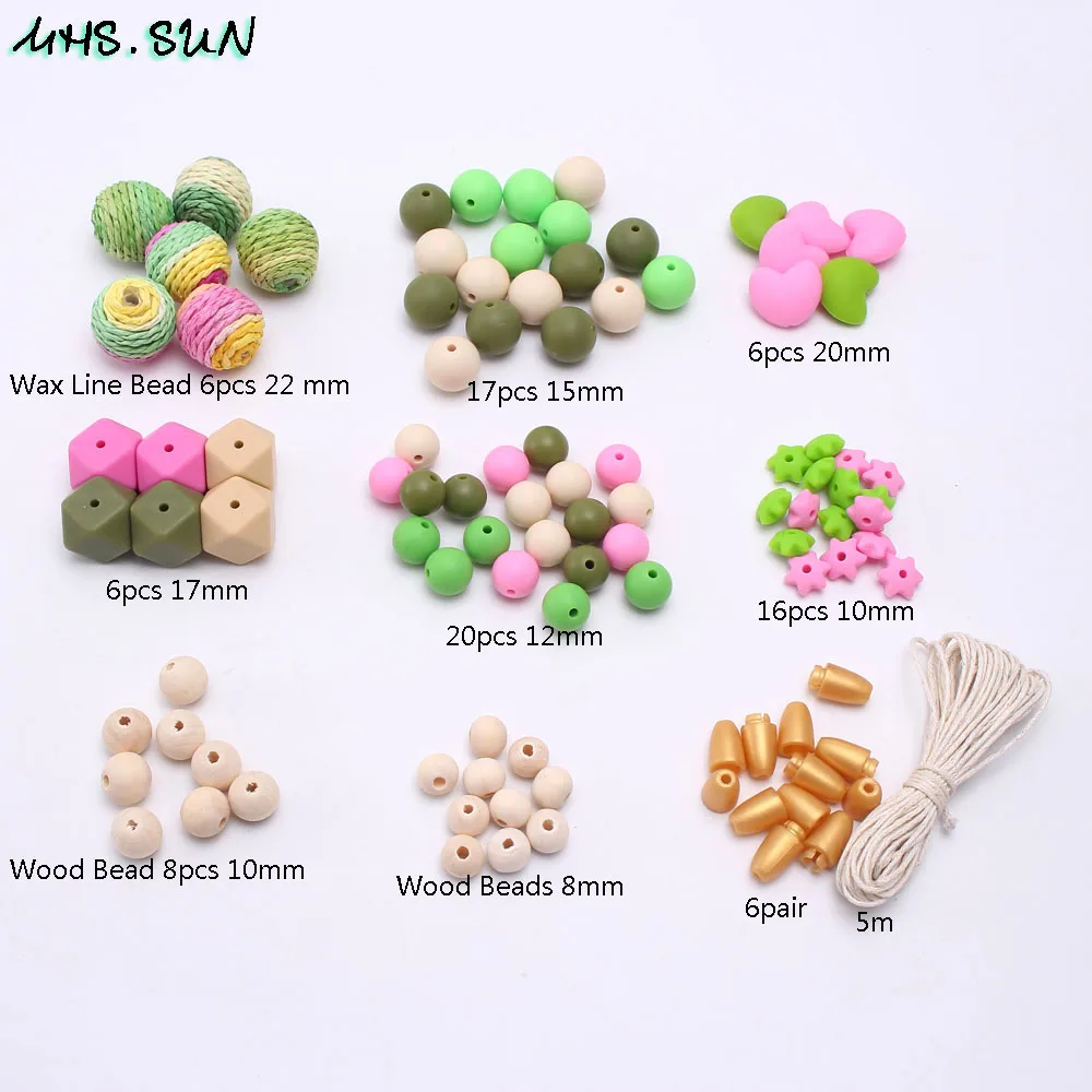 KT002 (5),$19.2.Baby Silicone Teether DIY Jewelry Beads Set Food Grade Nursing Teething Necklace Wooden Beads Chewable Accessories 