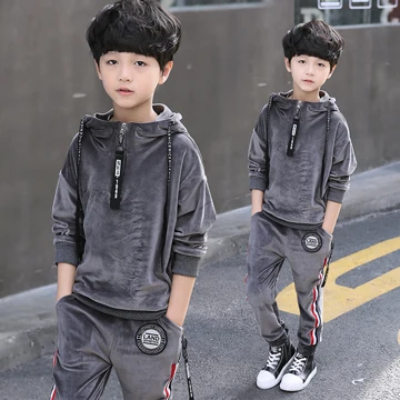 Детская одежда весенне-осенний спортивный костюм для мальчиков комплект школьной одежды для мальчиков, комплект из 2 предметов, толстовка+ штаны, повседневная одежда - Цвет: grey