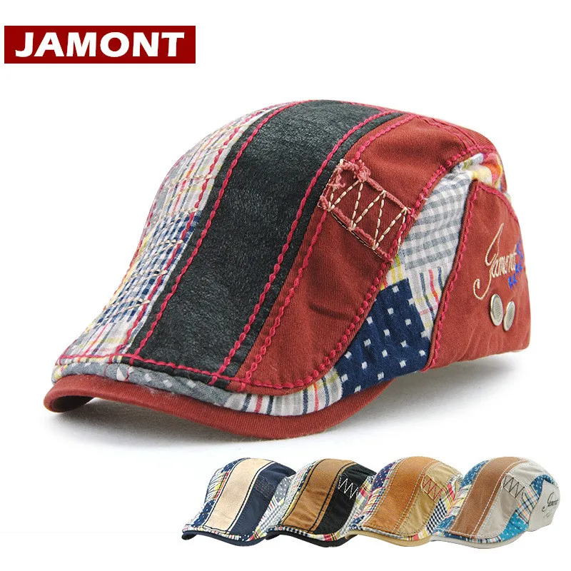 

[JAMONT] Fashion Visor Cap Men Women Beret Spring Autumn Bone Hats Patchwork Striped Flat Caps Casquette Casual Gorras