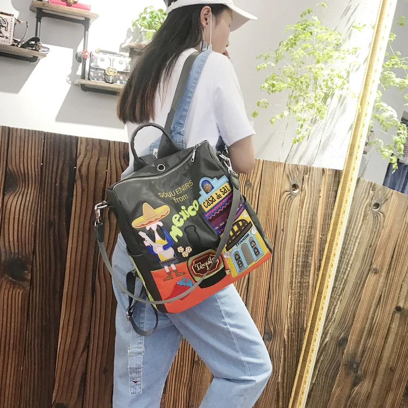 

Itaily Personally Customed Double Shoulder Bag Woman PU New 100% Personality Embroidery Large Capacity Graffiti backpack Female