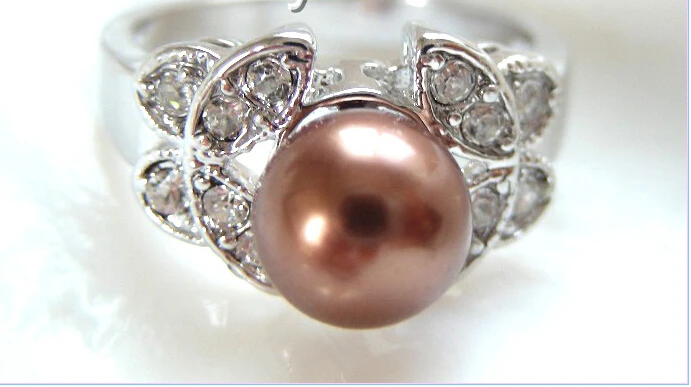 shipping&gt &gt&gt&gtWONDERFUL coffee round seashell pearls ring a0451 5.25 | Украшения и аксессуары