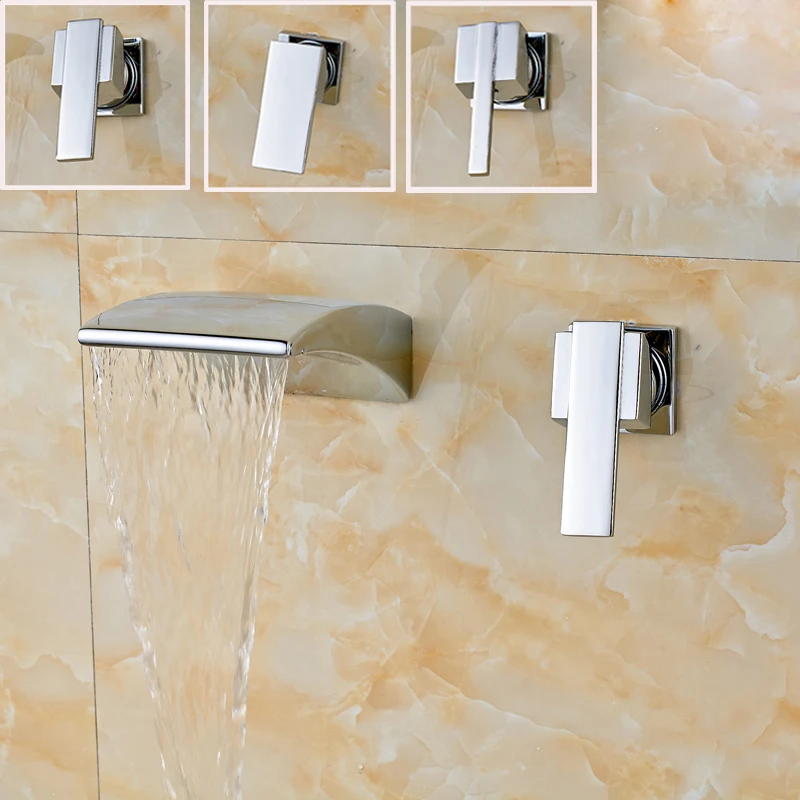 

Chrome Polished Wall Mounted Bathroom Sink Faucet Single Handle Hot and Cold Water Mixer Tap