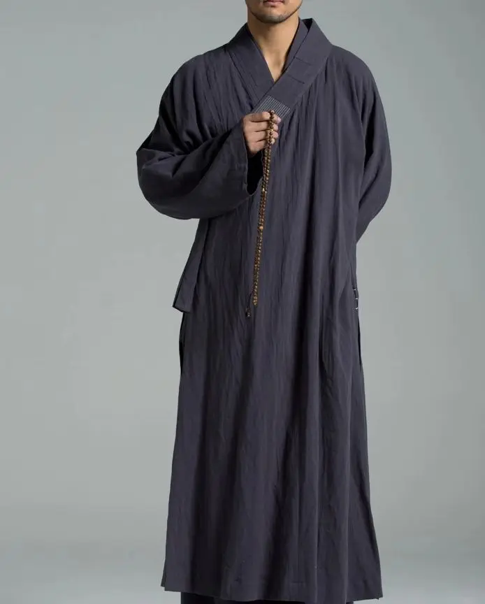 Unisex gray Buddhism monk robes kung fu uniforms lay meditation suits