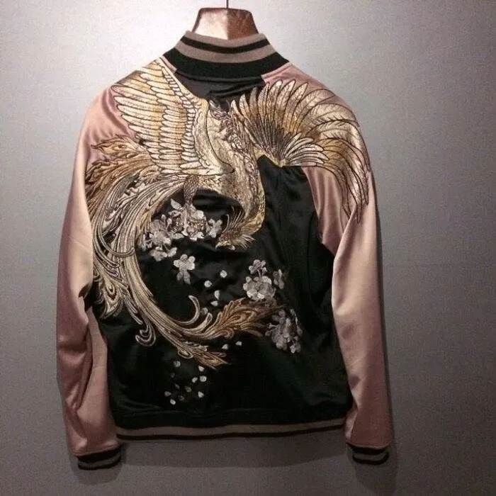 Mens Japanese Embroidered Sukajan Souvenir Flight Jacket Bomber Birds Coat Chic Men Jackets Mens Japanese Embroidered Sukajan Souvenir Flight Jacket Bomber Birds Coat Chic Men Jackets
