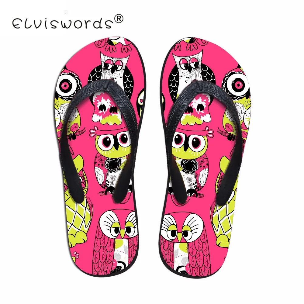 

ELVISWORD Summer Women's Flip Flops Cute 3D Animal Owl Brand Designer Women Non-slip Beach Slippers House Flip Flops for Woman