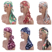 12 шт. унисекс печать головы обертывание мягкие Аксессуары для волос мусульманская шляпа бархат цветочный принт длинный хвост пиратский тюрбан случайный цвет