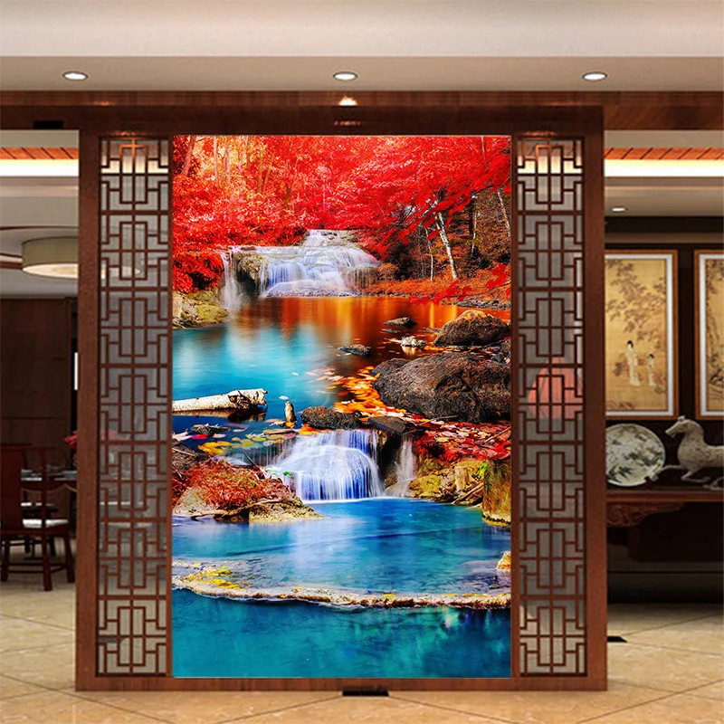 

3D wallpaper erect vintage maple leaf oil painting mural Europe style for partition wall vestibule corridor living room
