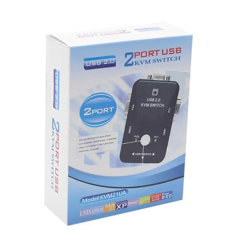 ALLOYSEED ABS 2 порты и разъёмы USB 2,0 VGA 1920X1440 сплиттер квм коробка переключения для мышь клавиатура Монитор обмен компьютер PC