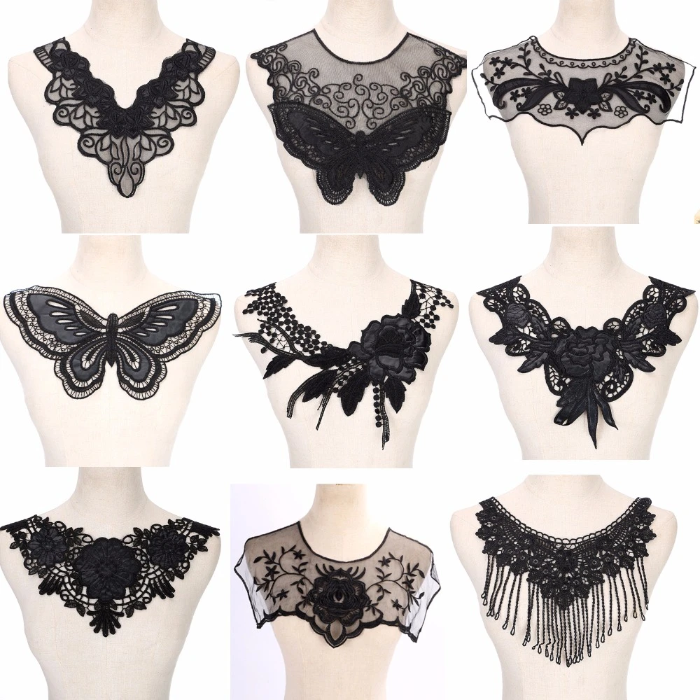 Apliques de tela de encaje fino para vestido, de costura para accesorios de decoración disfraces, color blanco y negro, 1 pieza|neckline collar|sewing trimlace fabric dress - AliExpress