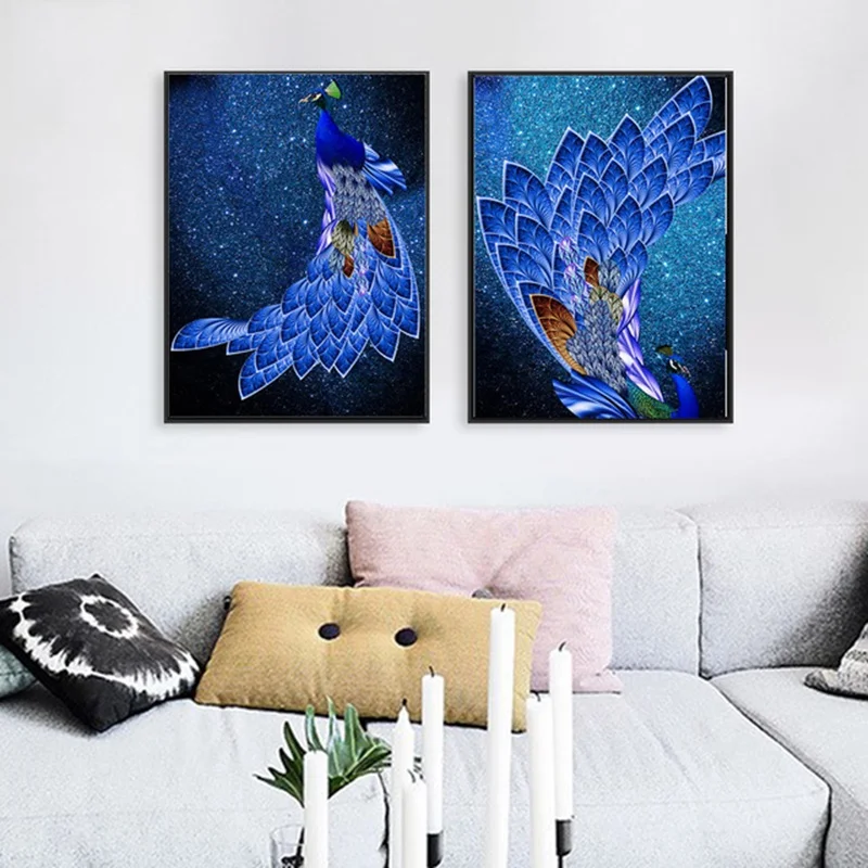 

Blue Peacock Animals Canvas Painting Modular Wall Pictures for Living Room Modern Home Decoration Nordic Art Posters and Prints