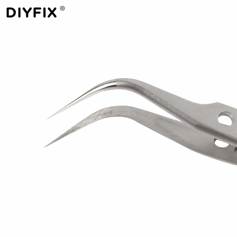 DIYFIX 2 шт. электронный Пинцет Набор из нержавеющей стали прецизионные пинцеты прямые, изогнутые пинцеты для ремонта мобильного телефона набор инструментов