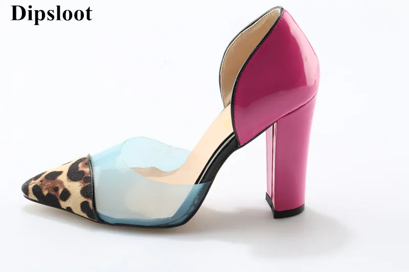 

Dipsloot 2018 Woman Fashion Mixed Color Slip-on Pumps Sexy Leopard Print Pointed Toe Spring Dress Shoes Woman High Heels