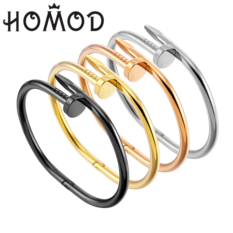 

HOMOD Hot Sale From Factory Price Sale Fashion Personality Style Women Nail Bracelet Titanium Stainless Steel Open Couple Bangle