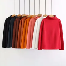 Женские осенние базовые Топы размера плюс, осенняя Женская однотонная водолазка, джемпер с длинным рукавом, базовая зимняя большая футболка, топы
