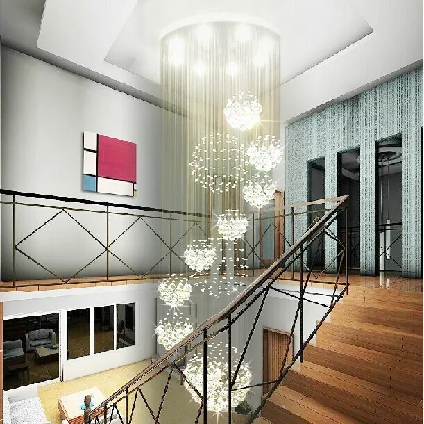 Современный дизайн 11 шт. шаровая люстра, хрустальная люстра большой лобби отеля повернуть лестницы хрустальные огни
