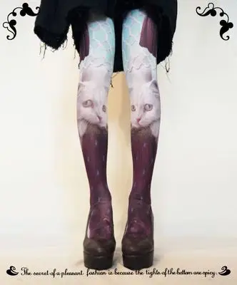 Женские колготки Who's He, японские колготки Pielpie Cat Harajuku, тату Кот, женские колготки, Необычные чулки, Medias, вечерние женские колготки - Цвет: D