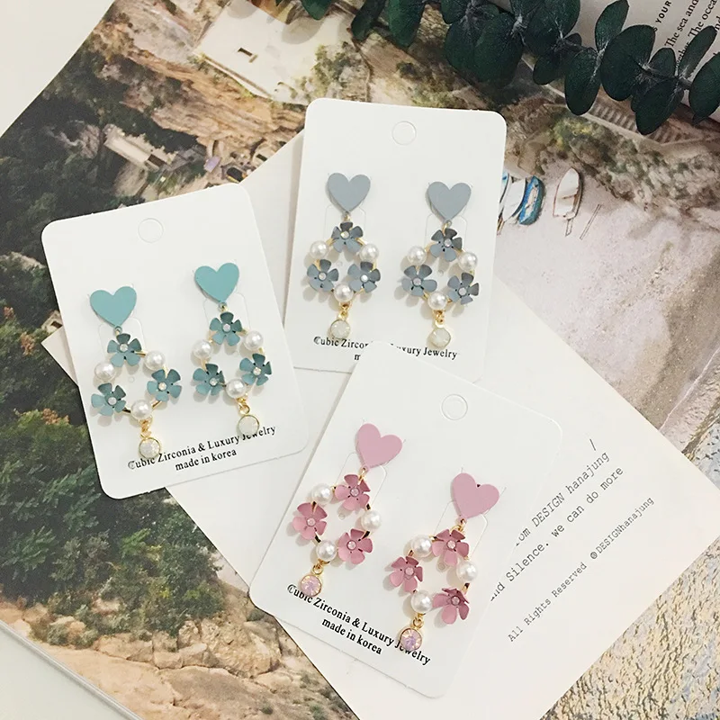 

Korea Handmade New Fresh Imitation Pearl Flower Anti-allergy Drop Earrings Women Fashion Jewelry Accessories-LRE