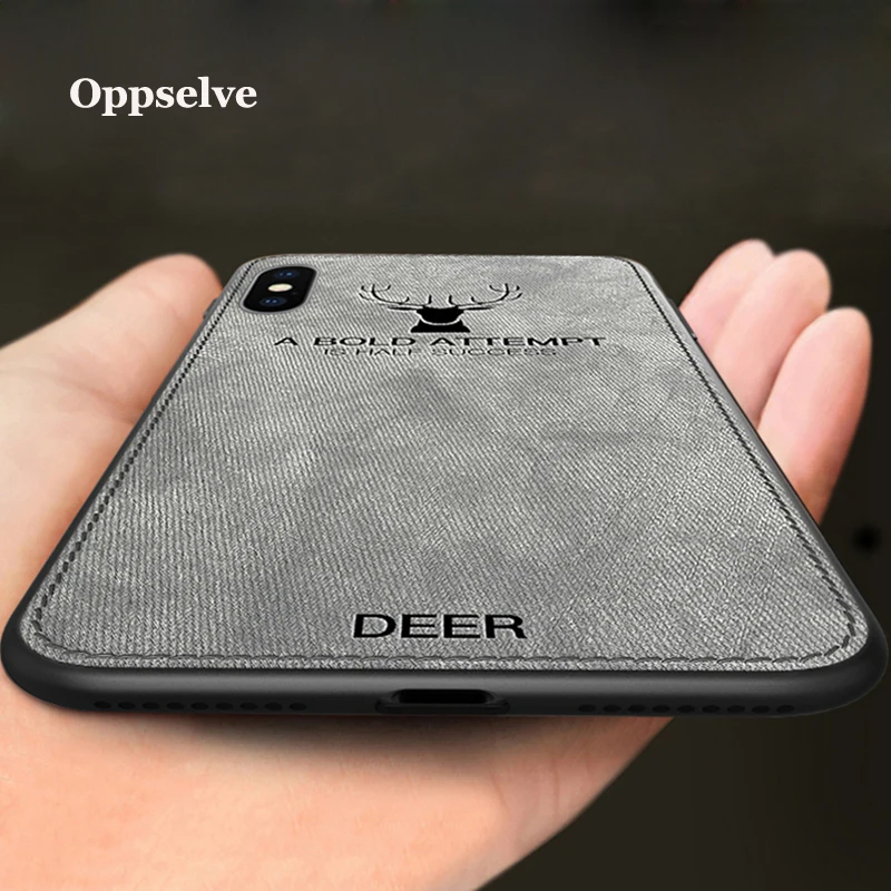 

Phone Case For iPhone X Xr Xs Max Ultra Slim Canvas Fabric Embossed Deer Capinhas For iPhone X 10 IX Soft TPU Coque Fundas Capa