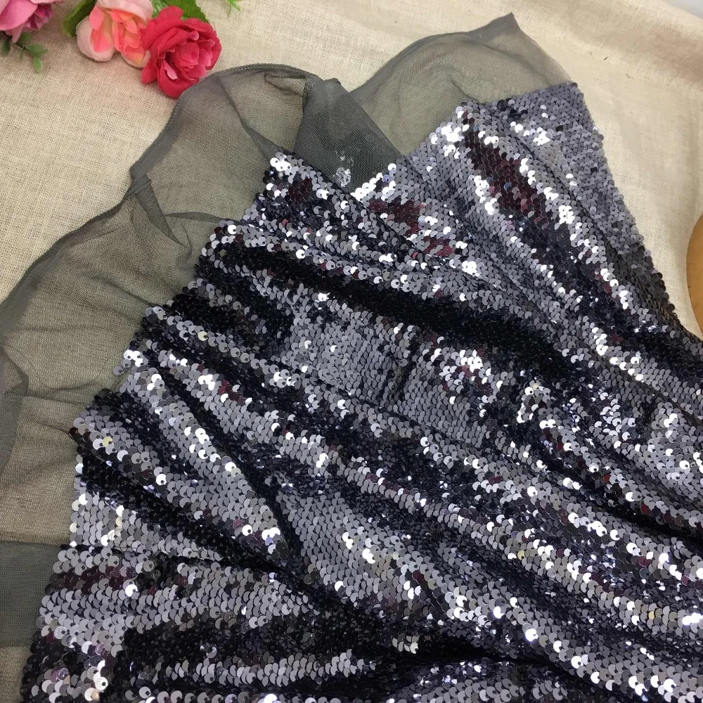 

New Dark Gray Sequins Fabric Mesh For Dresses Clothes