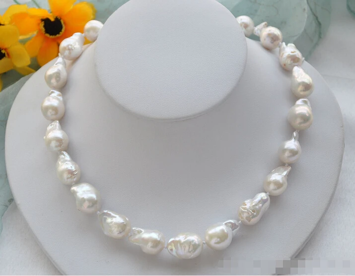 

FREE shipping >>z5850 Lustre 17" 20mm WHITE DRIP BAROQUE KESHI REBORN PEARL NECKLACE 6.07