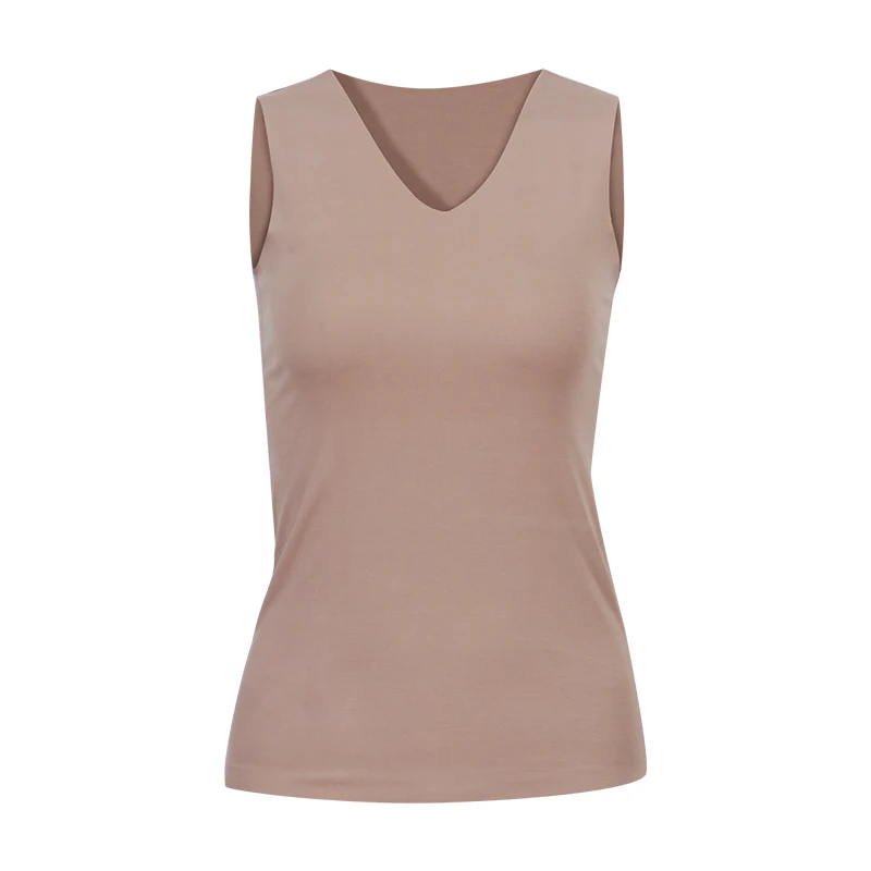 v-khaki Wixra, базовый топ, Женский хлопковый жилет, Женские повседневные топы, без рукавов, однотонный жилет, рубашка для женщин, мягкий, элегантный, простой, v-образный вырез, топы, футболки - Цвет: v-khaki