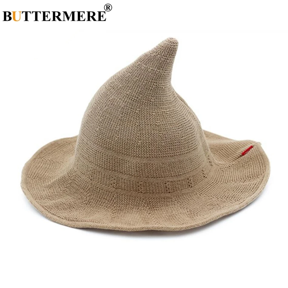 BUTTERMERE, женская шляпа ведьмы, вязанная Панама, Корейская женская шляпа волшебника с широкими полями, Женская Рыбацкая шляпа цвета хаки, черный, розовый, бежевый