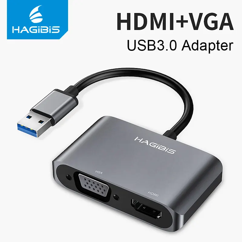 Hagibis USB3 0 to HDMI VGA Adapter 4K HD 1080P Multi Display 2 in 1 USB