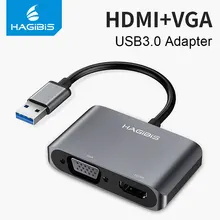 Hagibis USB3.0 to HDMI VGA Adapter 4K HD 1080P Multi-Display 2-in-1 USB to HDMI Converter Audio Video Cable For Macbook Computer
