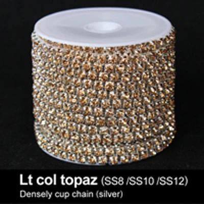 Горный хрусталь цепи Разноцветные SS6/SS8/SS10/ss12 серебро плотно цепь чашки 10 ярдов/roll для одежды украшение - Цвет: Lt col topaz