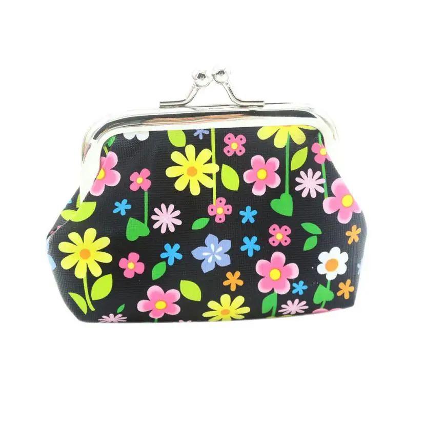 Милый стиль, женские кошельки для девочек, Дамский маленький кошелек с цветочным узором, сумочка для ключей, держатель для карт, клатч,# Y - Цвет: Black