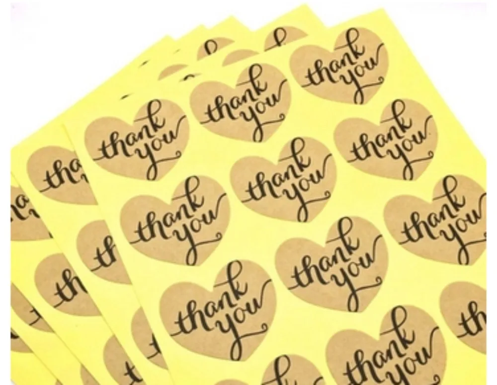 600 Винтаж крафт форме сердца "спасибо" подарок печать наклейки этикетки для ручной продукта вечере подарок мешок конфеты коробка