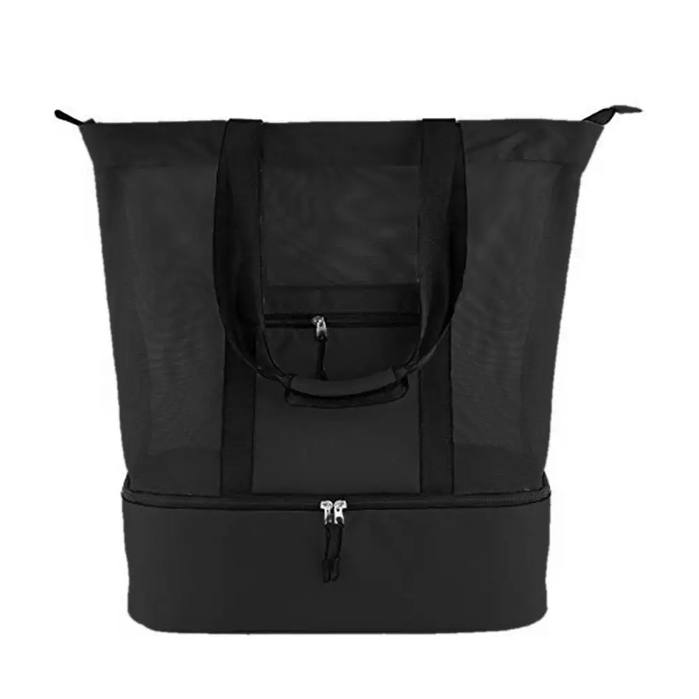 Сетчатая пляжная сумка-многофункциональная сумка для пикника с застежкой-молнией и изолированная сумка-холодильник для пикника для женщин и мужчин, большая емкость - Цвет: Black