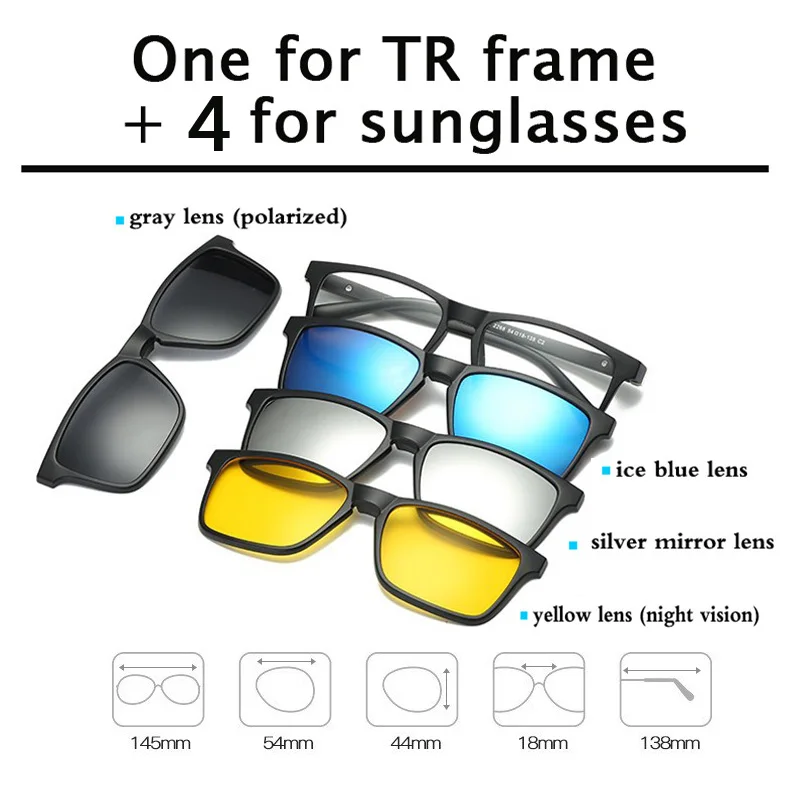Мужские оправы для очков с 4 клипсами Tr90, женские солнцезащитные очки, поляризованные Магнитные очки, мужские очки для вождения, оптические очки для близорукости s2268