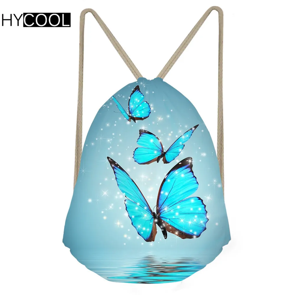 

HYCOOL Butterfly Printed Women Sports Drawstring Bags For Shoes Outdoor Training Gym Backpack Athletic Ladies Yoga Storage Bag