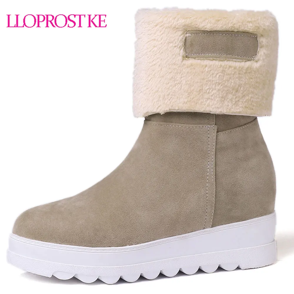 

Lloprost ke 2018 Womens Ankle Boots Platform Warm Wedge Heels Shoes Red Black Folding Plush Ladies Winter Snow Boots Plus Size