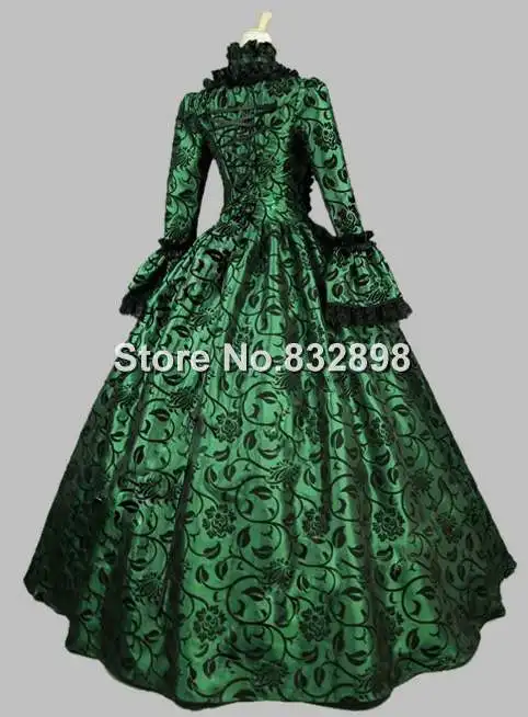 Зеленое готическое викторианское платье Рококо, женское платье, маскарадное вечернее платье, косплей, кружевное атласное платье с длинными рукавами, поэтесса, длинное