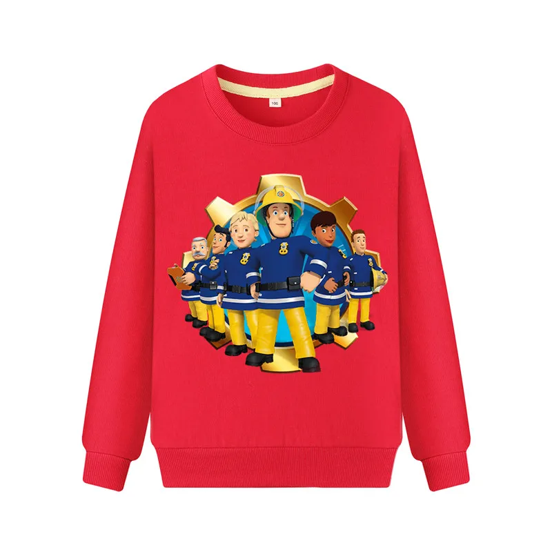 Детский пуловер с длинными рукавами, пальто, толстовки для мальчиков и девочек, весенняя одежда, детские толстовки, Детский костюм с капюшоном с пожарным Сэмом DZ077