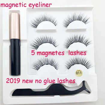 

2019 No glue eyelashes Magnetic Eyelashes eyeliner With 5 Magnets False Eyelashes Magnetic Eyeliner Kit And 3D Magnetic Eyelash