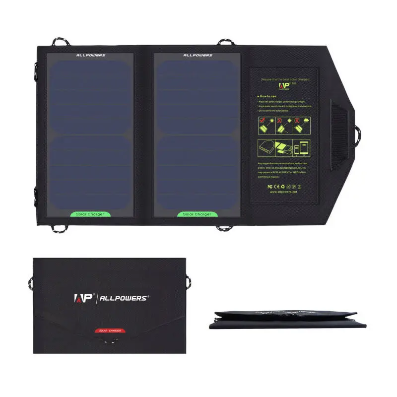 ALLPOWERS 10W Solar Cell Charger Solar Panel Battery For Mobile Phone Cellphone Water Resistant Folding Charging Bag 7w folding solar panel charger for mobile phone camera more camouflage