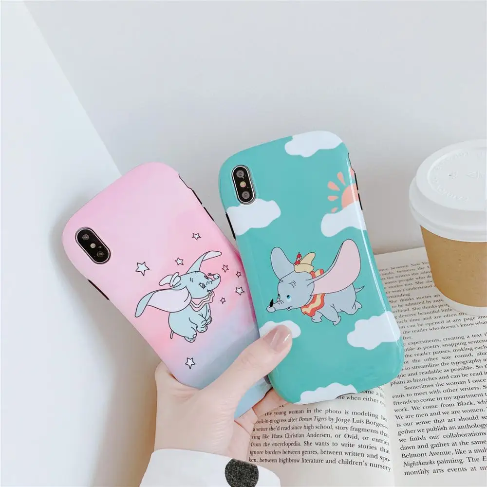 

Cute cartoon fly elephant phone case for Iphone 6 6S 7 8 Plus X XR XS MAX silicone Glossy Small waist phone back cover fundas