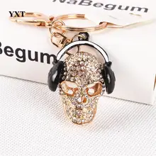 New Creative Skeleton Headphones Music Crystal Charm Pendant Purse Bag Key Ring Chain Lovely Fashion Gift High-quality