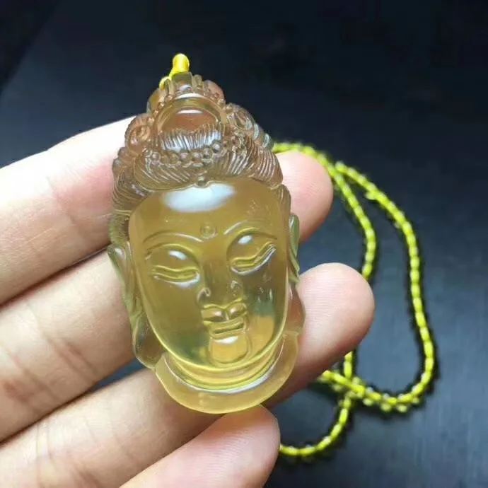 

Natural topaz guanyin head carved pendant beautiful atmosphere to find good fortune