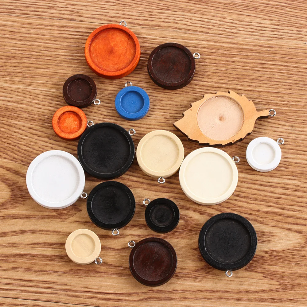 

10pcs Hollow Frame Wooden Round Necklace Bottom Bracket Base Care Frame Pendant Bezel Setting Cabochon Setting Tray UV Resin