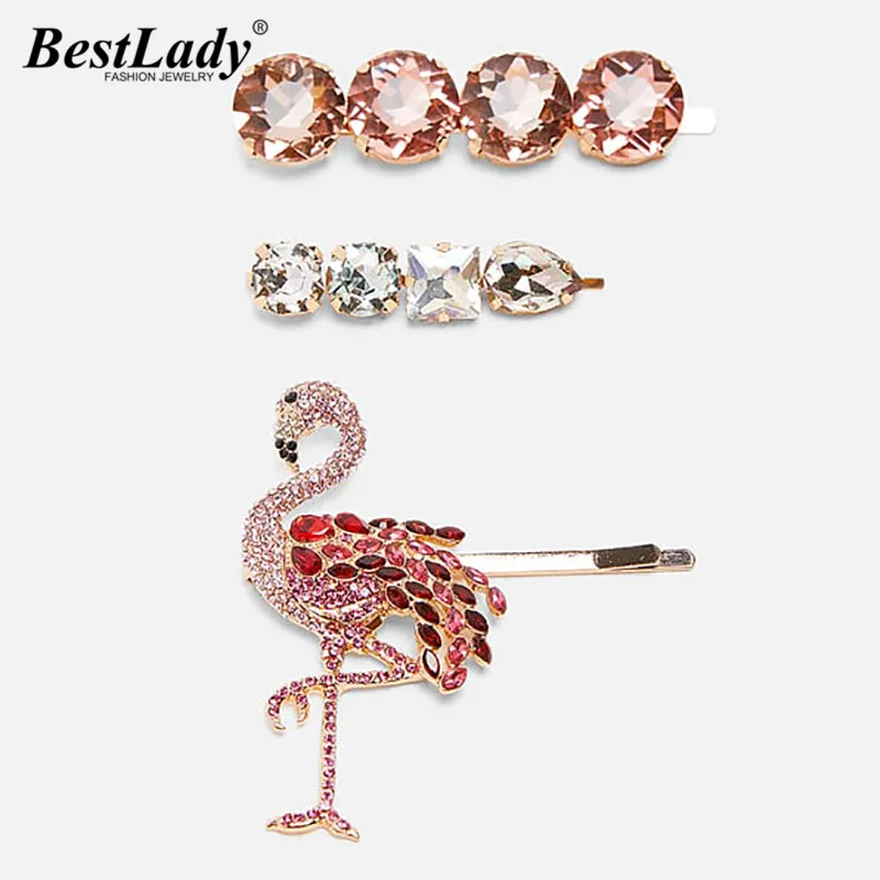 Best Lady New Bohemian Crystal Flamingo Hair Pins Sets For Women