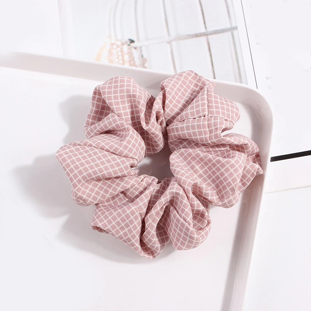 Hot Sales Korean Net Plaid Scrunchies Elastic Hair Bands Hair Rope Ties Women Girls Sweet Cute Hair Accessories Ponytail Holder - Цвет: Розовый