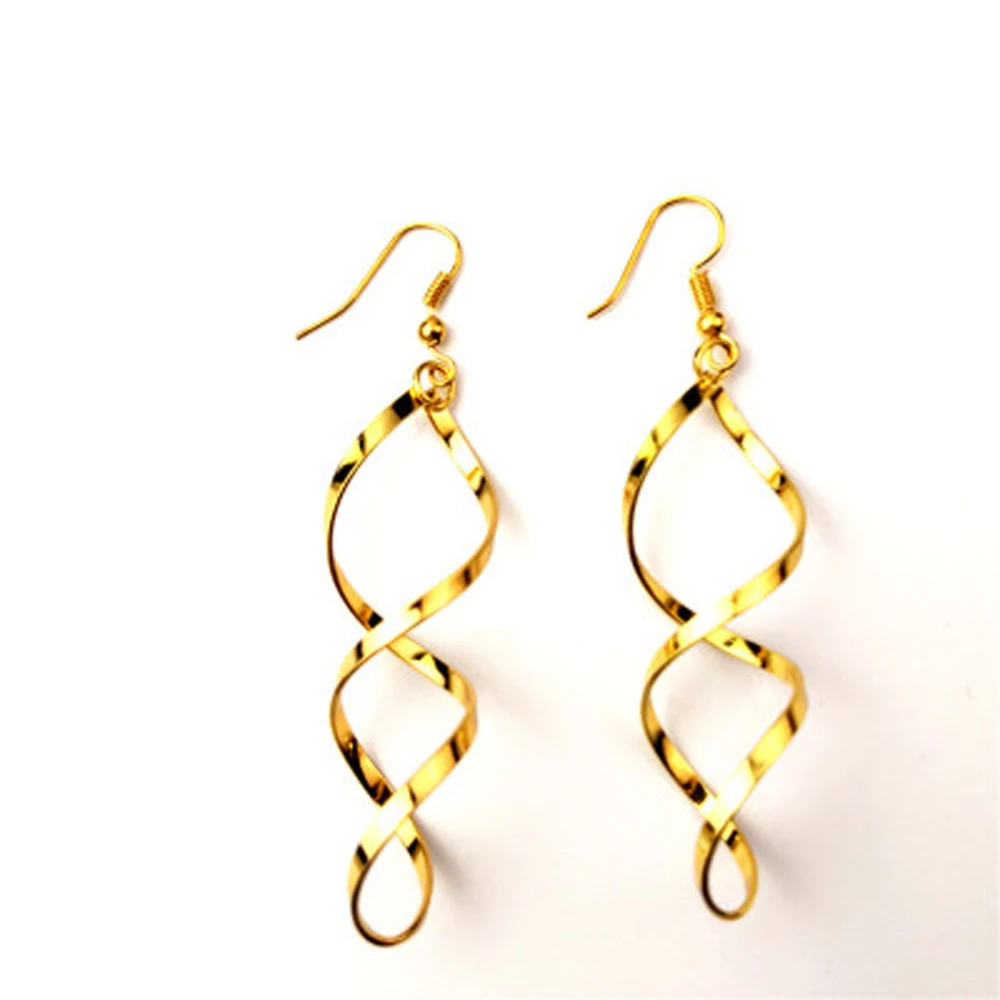 

Fashion Double Loop Drop Earrings for Women Long Wave Dangle Earrings High Quality Statement Wedding Jewelry Wholesale Female