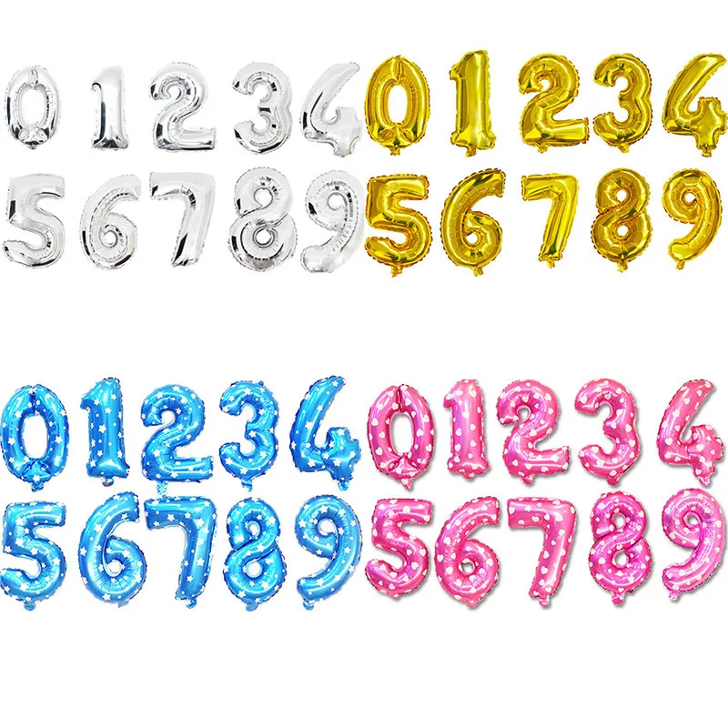 

50pcs/lot 16inch Number Balloon Blue Black Red Gold Silve Number Foil Balloons Baby Shower Happy Birthday Party Wedding Balloons