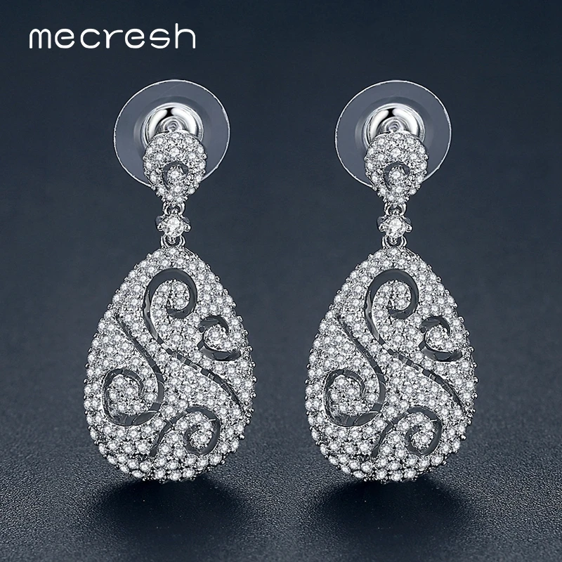 

Mecresh Elegant 2 Colors Hollow Hanging Earrings for Women CZ Flower Small Christmas Earrings Wedding Engagement Jewelry MEH1138