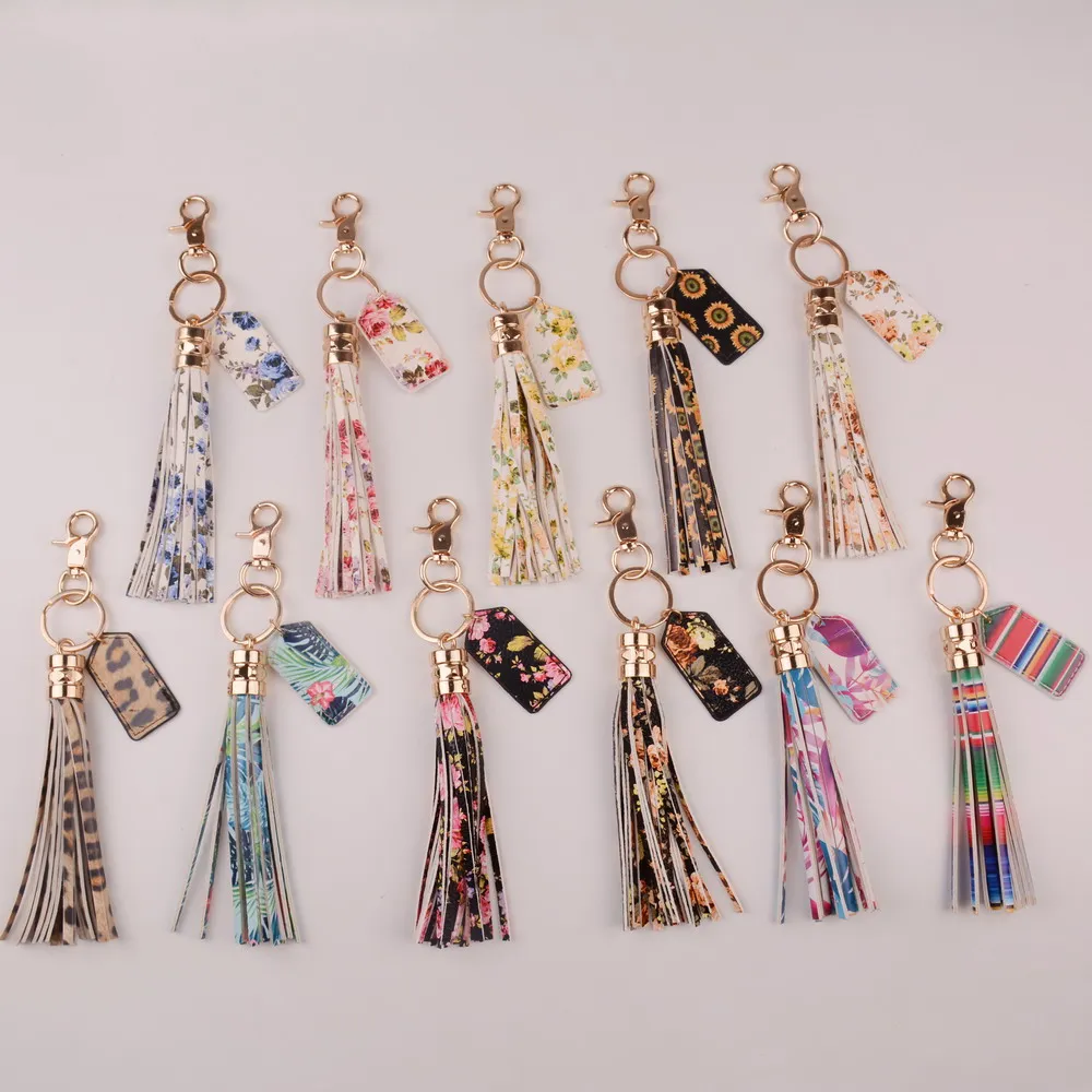 Брелок держатель Ретро ювелирные изделия многоцветный цветок монограммой длинный кожаный брелок для ключей с кисточкой, на сумку кулон брелок для автомобильных ключей, брелок с принтом