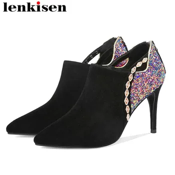 

2019 new arrival luxury natural leather 8cm thin heels sexy celebrity party zipper crystal sequin European style woman pumps L83